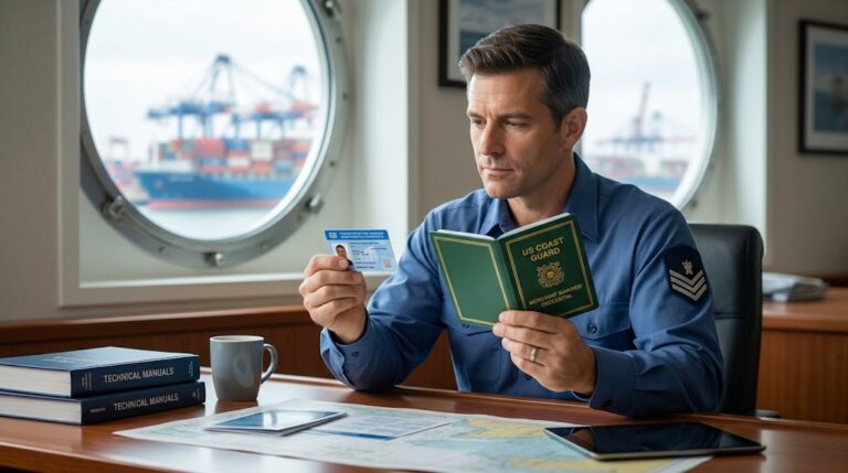 Mariner reviewing his us coast guard merchant mariner credential